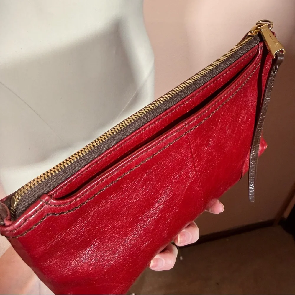 HOBO red leather zip top minimalist clutch southwestern - Picture 4 of 16